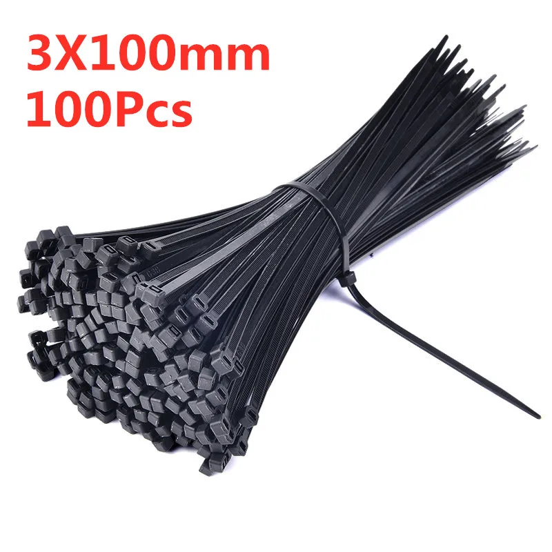 3 x 100mm 100 шт. 3X60/80/100/120/150/200 мм белый черный молоко кабель провод кабельные стяжки самоблокирующиеся Нейлоновые кабельные стяжки - Цвет: 3 x 100mm
