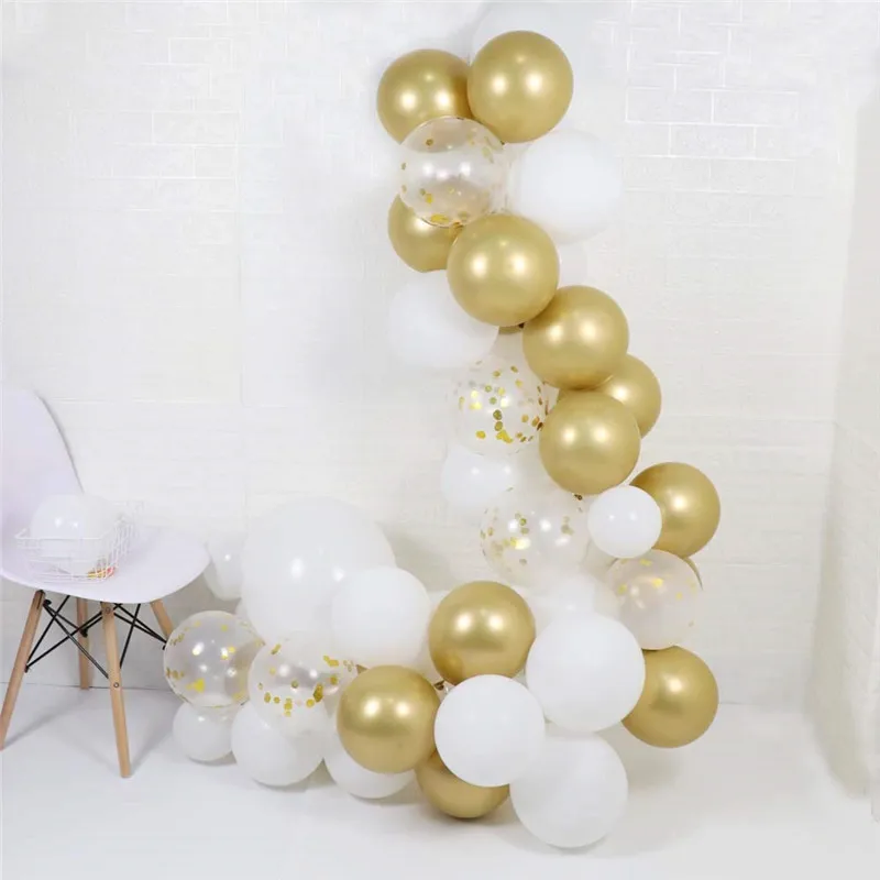 

71 шт., Декорации для 1-го дня рождения, воздушные шары, чорме, золотые конфетти, прозрачные воздушные шары, белые товары для детского душа