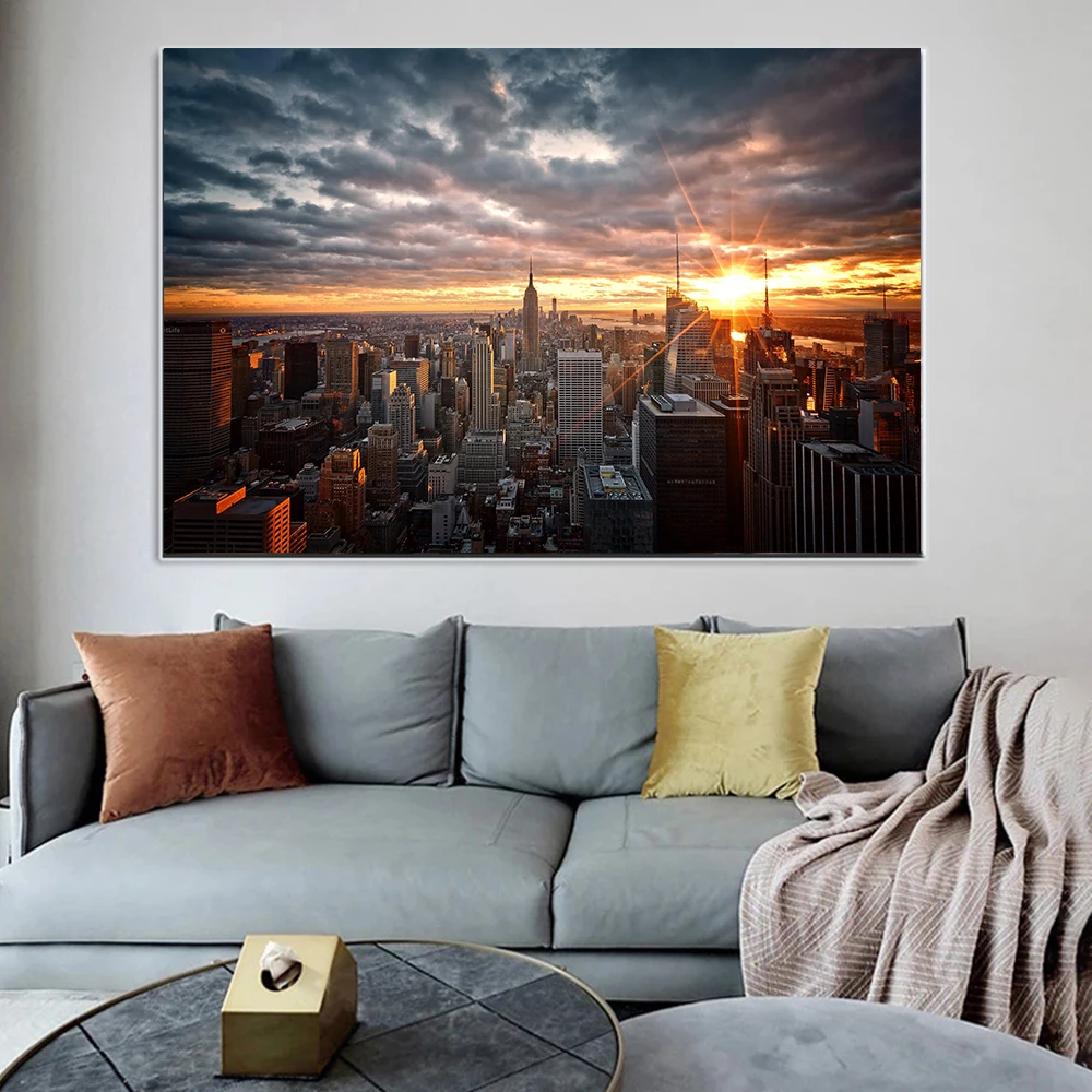 

Modern New York City Landscape Posters Canvas Painting At Dusk Wall Pictures For Living Room Home Decor HD Print Oil Paintings