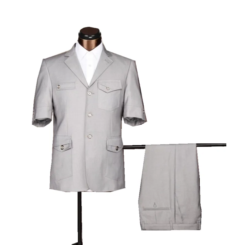 2022 Summer Short Sleeve Blazer Masculine Office Uniform Design Garment Factory Fancy Suits For Men Apparel Safari Suit Supply