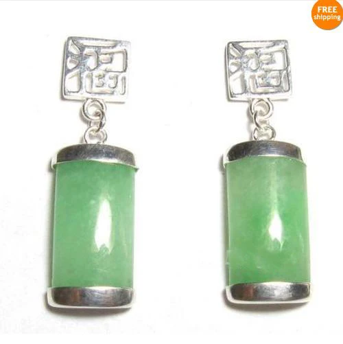 

New Favorite Pearl Store 20x9mm Green Jade 925 Silver Fortune Post Earrings Wedding Party Fine Jewelry Charming Women Gift