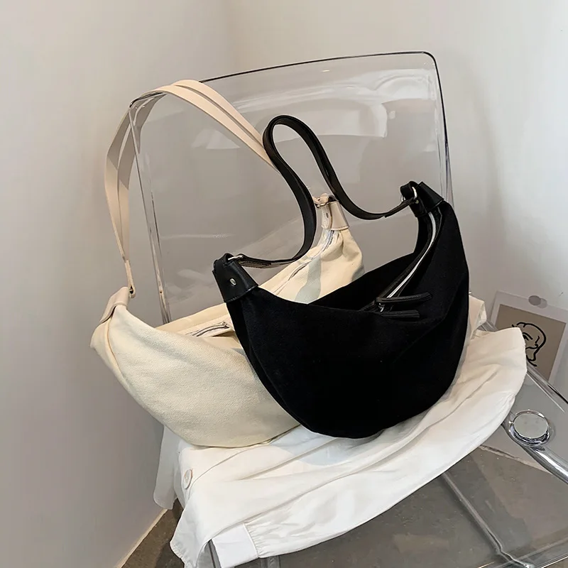 

Canvas Big Women's Bag New Solid Color Casual Dumpling Bags For Women Personality Large Capacity Shoulder Messenger Bag
