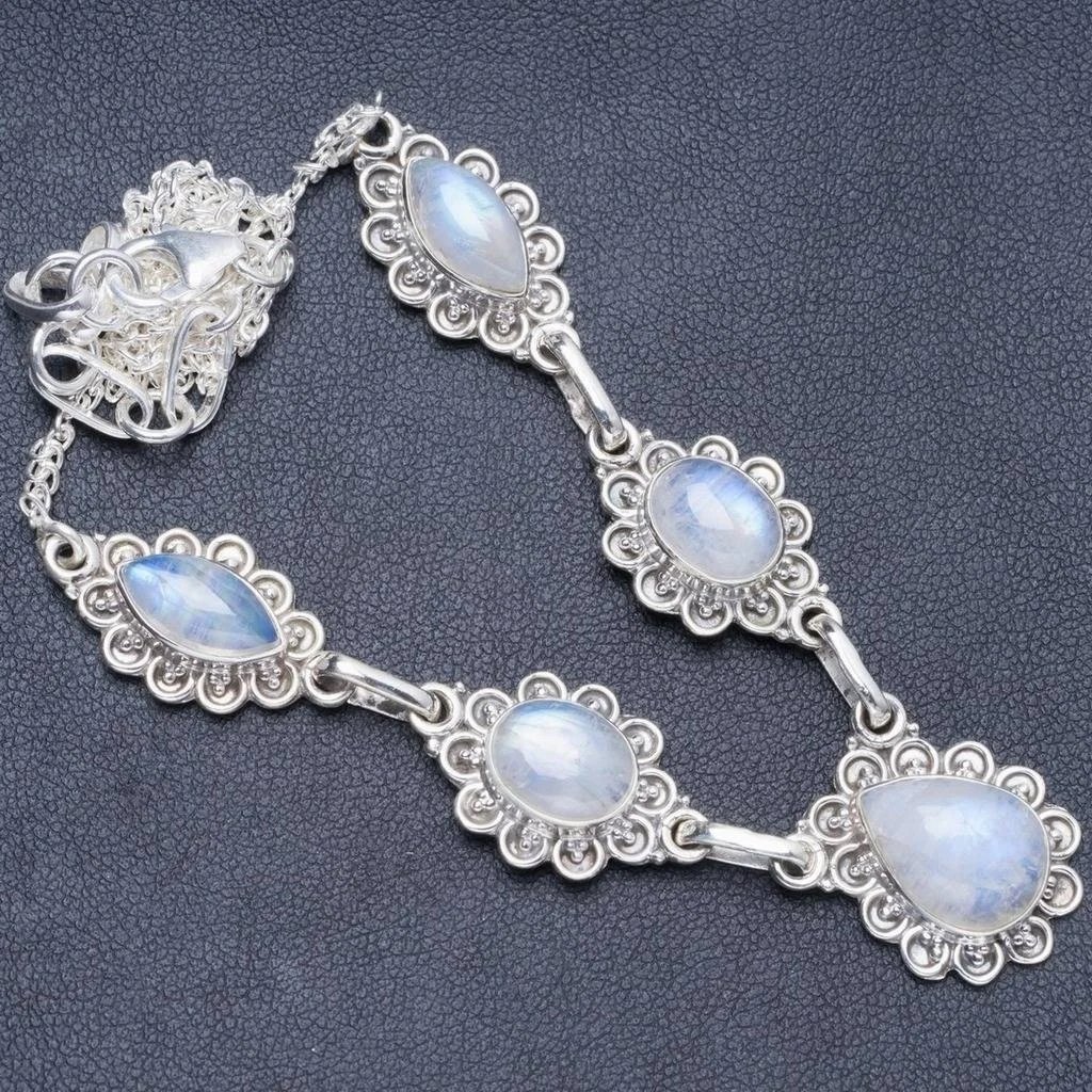 

Натуральный Радужный Лунный Камень ручной работы, уникальное женское серебряное ожерелье 19,5 + 1,5 "Y5412