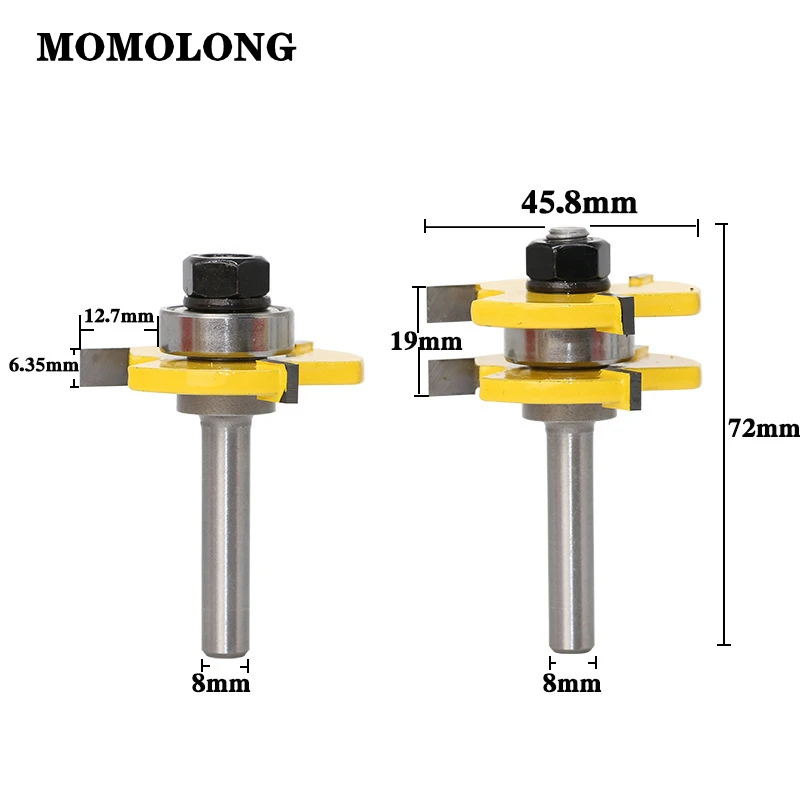 

2pcs/lot 8mm 3/4" Stock Wood Cutting Tool - RCT Shank Tongue&Groove Joint Assembly Router Bit Set