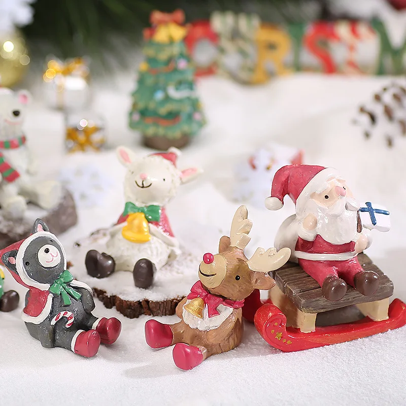 

Miniatures Christmas Tree Santa Claus Snowmen Elk Gift Model Car Ornaments Fairy Garden Miniature Cartoon Animal Xmas Home Decor