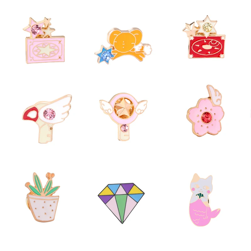 Аниме значки металлические с логотипом Волшебная палочка цветочным принтом