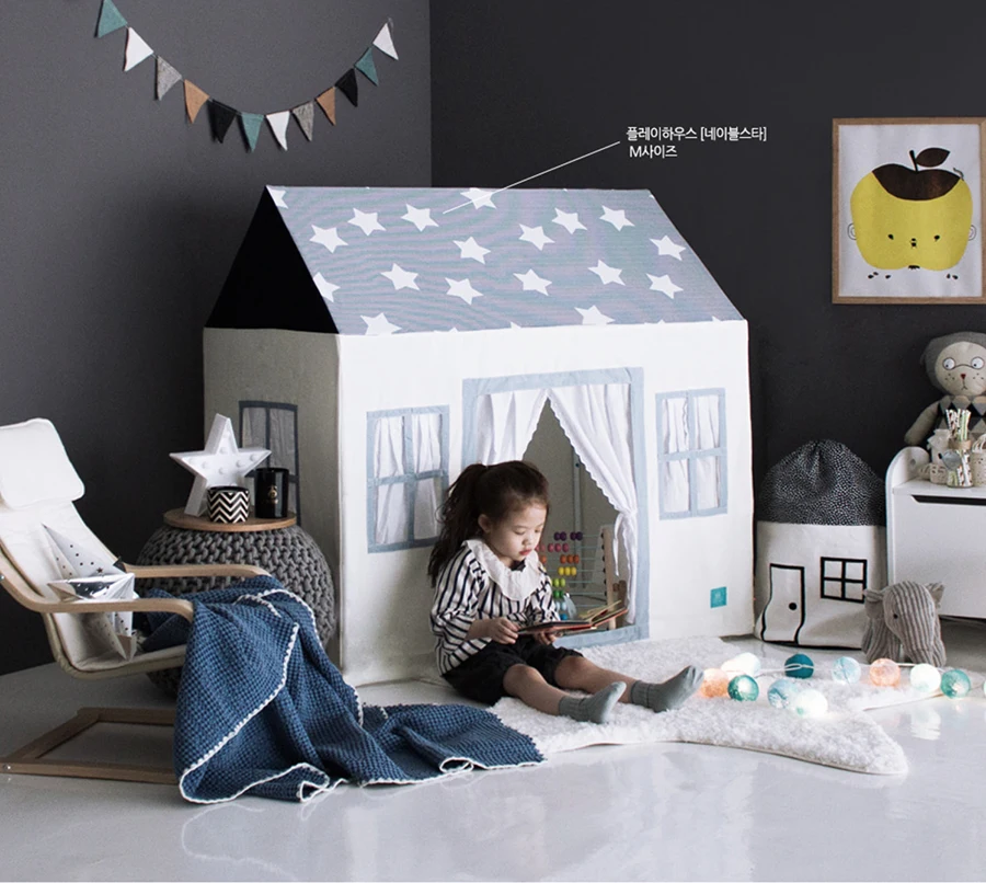 

4 color New design Room Decoration Large Capacity House shape Storage Bag Kid Toy play mat Baby Cotton Canvas Beam Port Pouch
