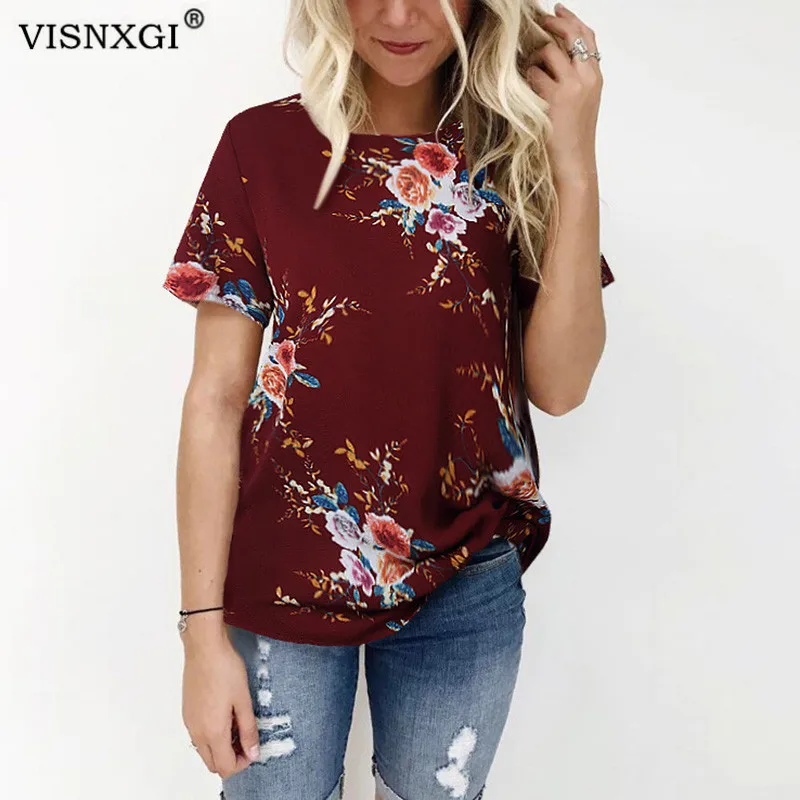 Женская шифоновая блузка с коротким рукавом и цветочным принтом|Блузки| |
