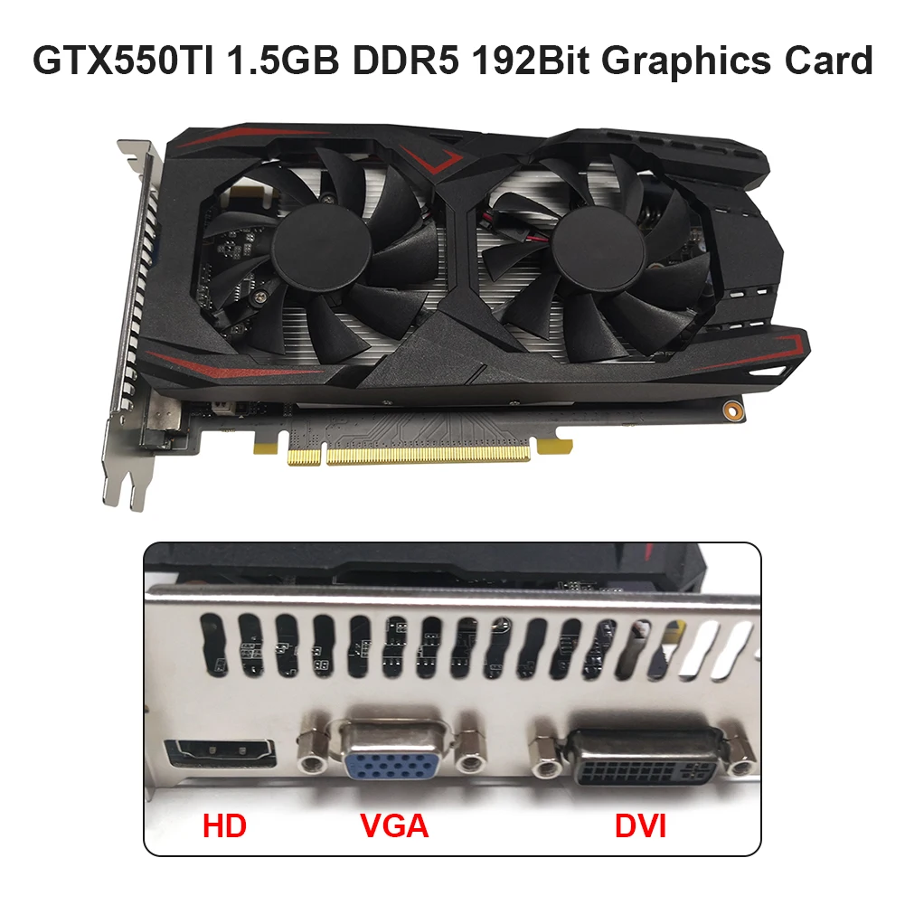 Игровая видеокарта GTX550TI DDR5 1 5 ГБ бит с двумя вентиляторами охлаждения совместима