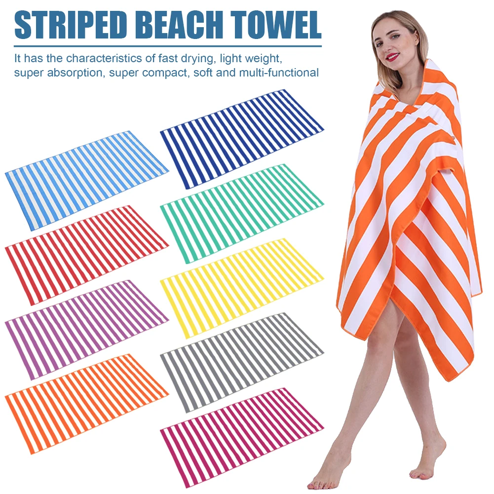 Пляжное полотенце в полоску быстросохнущее легкое мягкое покрывало из
