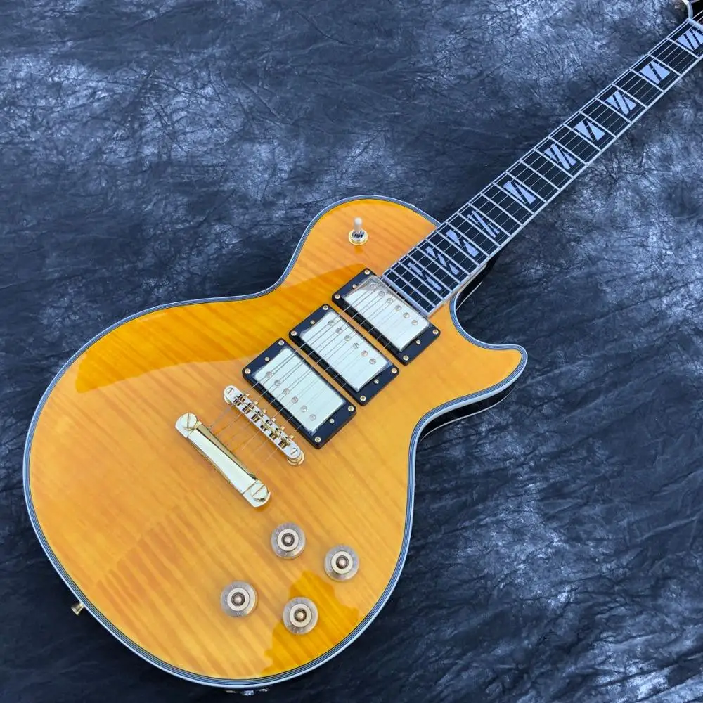 

High quality Electric Guitar.3 pickups.Yellow color Tiger Flame Guitarra.mahogany body 6 stings Custom Gitaar.Real photos