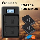 Аккумулятор ENEL14 EN-EL14A EN-EL14, 2 шт., двойное зарядное устройство USB с ЖК-дисплеем для Nikon D3100, D3200, D3300, D3400, D3500, D5600, D5100, D5200, P7000