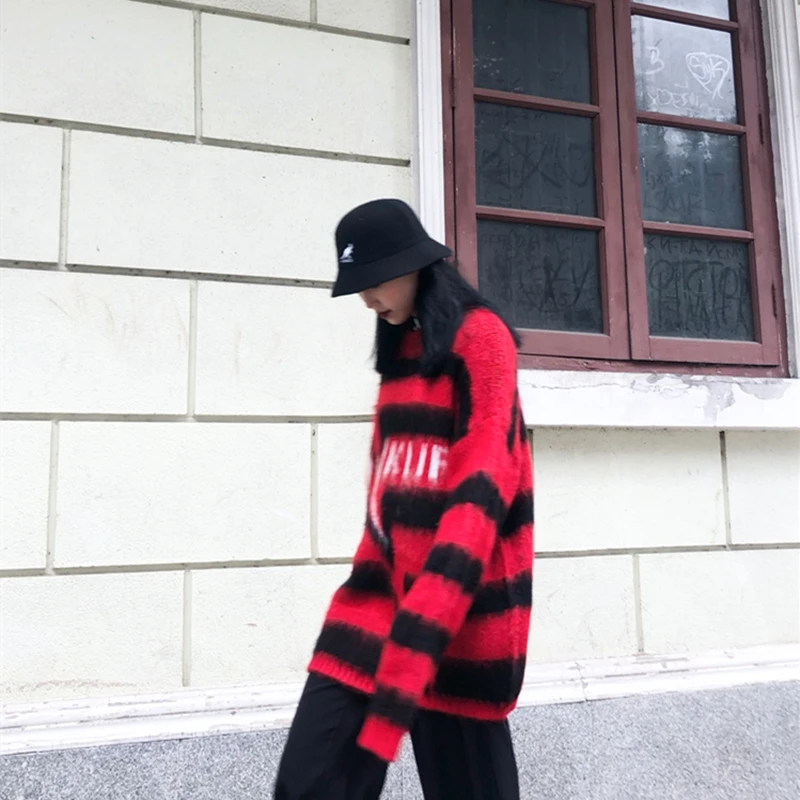 Свободный осенне-зимний полосатый свитер Женский пуловер размера плюс женские