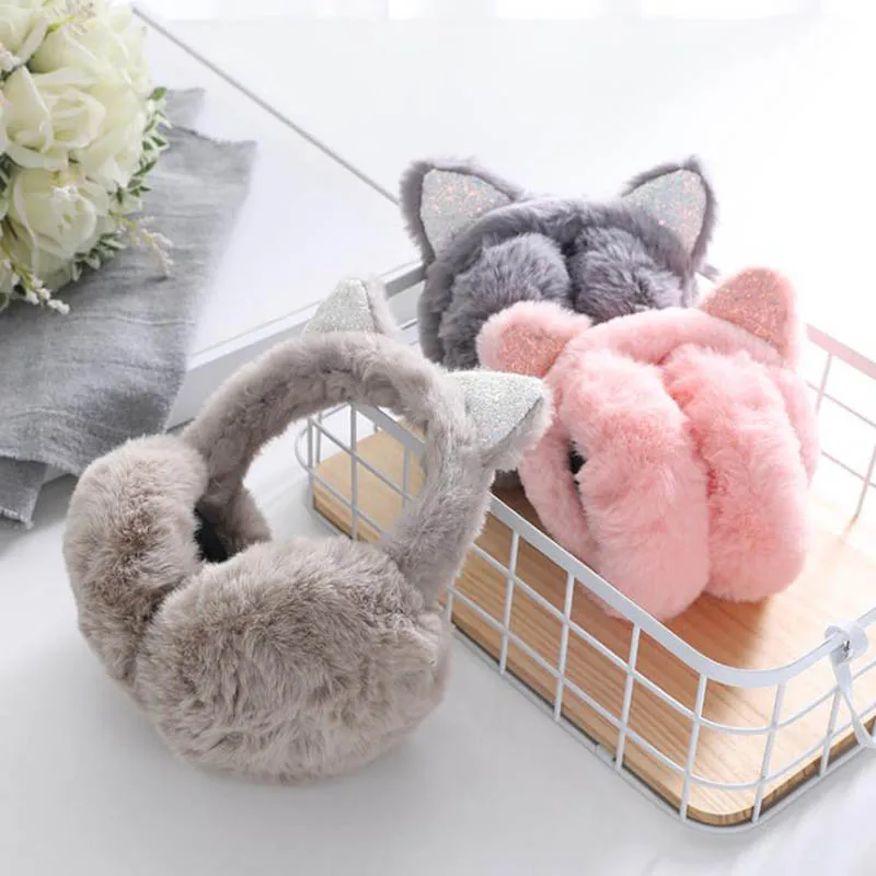 Calymel/зимние пушистые милые женские наушники с блестками в виде кота теплые модные