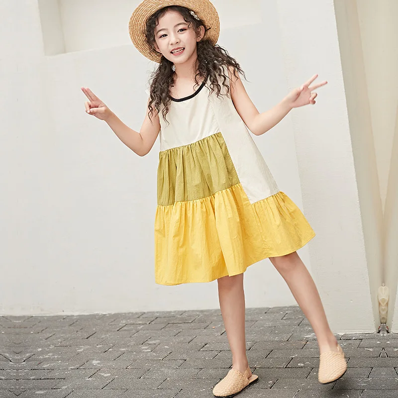 4 To 16 Years Girls Dress 2020 Summer Children Cotton Mixed Colors Baby Patchwork Dresses Kids Beach | Детская одежда и обувь