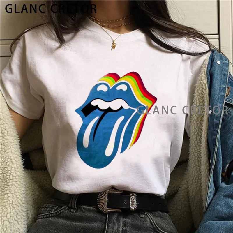 

2021 Hot Fashion Tshirt Ullzang Top Tee Harajuku Red lips Graphic T Shirt Women Cartoon T-shirt Female