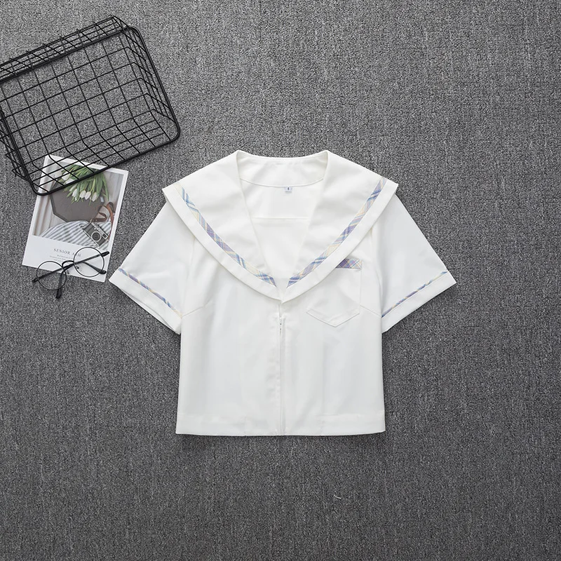 Японская школьная униформа для девочек белая футболка с короткими рукавами и