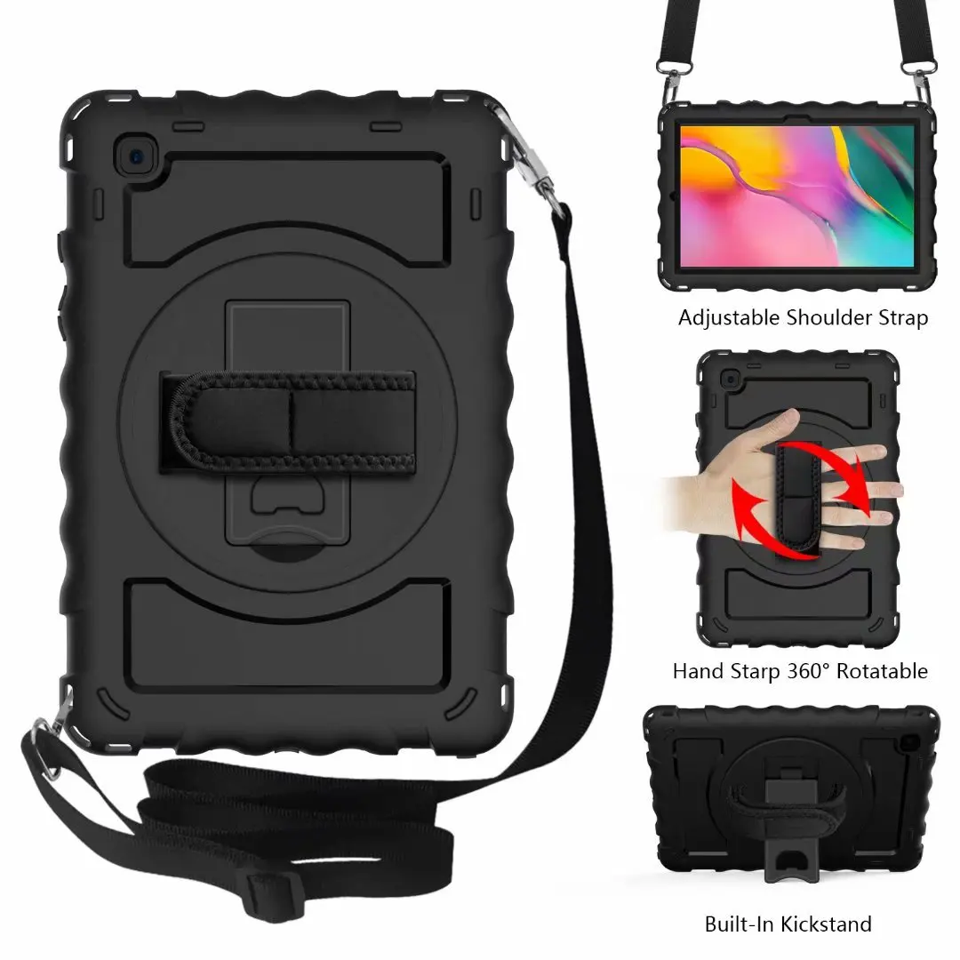 Case for Samsung Galaxy Tab A7 10.4 SM-T505 T500 T507 Shoulder Strap Heavy Duty Armor 360 Rotaion Stand Wristband Tablet Cover