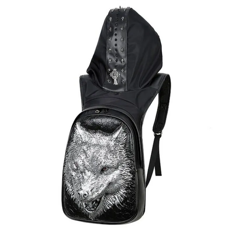 Модный мужской кожаный рюкзак с тиснением и заклепками капюшоном|backpack with|fashion