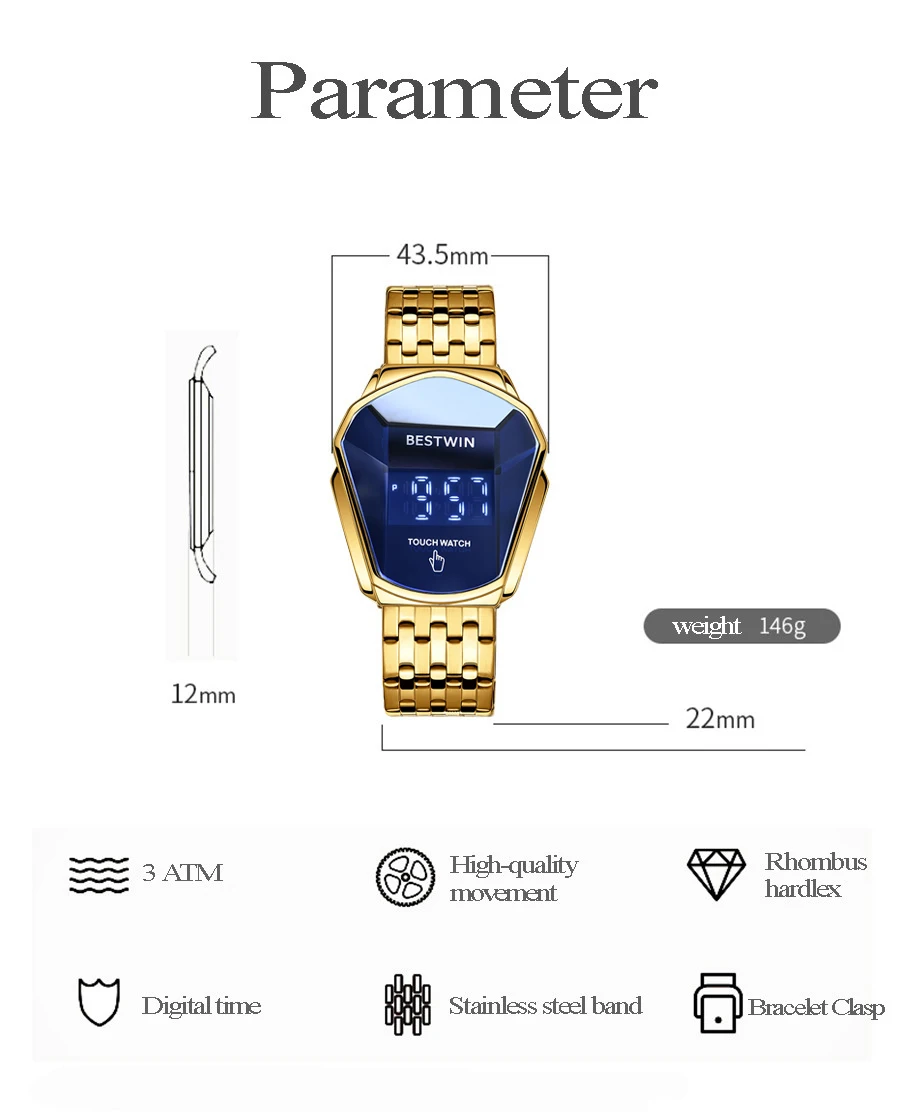 Часы BESTWIN мужские наручные стальные роскошные брендовые водонепроницаемые