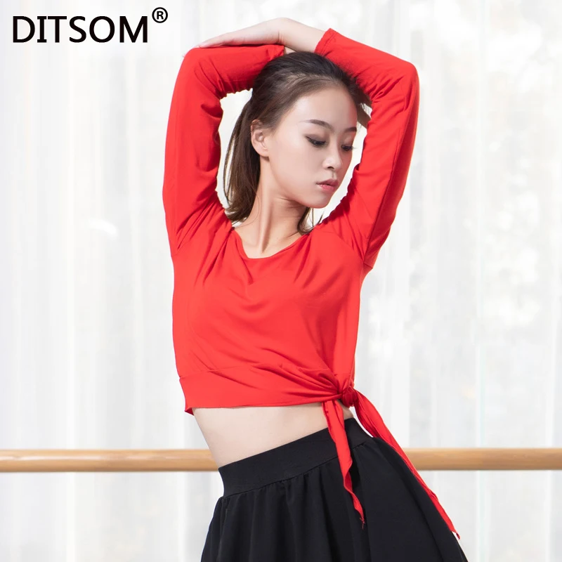 Однотонная Модная рубашка с длинным рукавом для йоги топ современных танцев