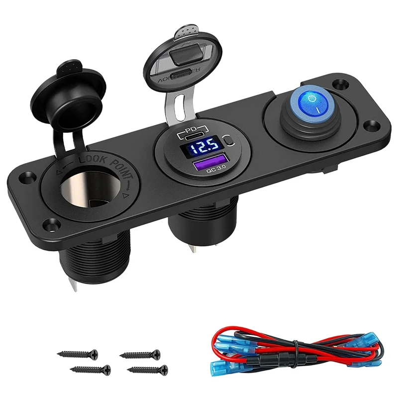 

Автомобильное зарядное устройство PD3.0 и QC3.0 USB/панель прикуривателя 12 в 24 В 200 Вт, розетка прикуривателя с переключателем для автомобиля, лодк...