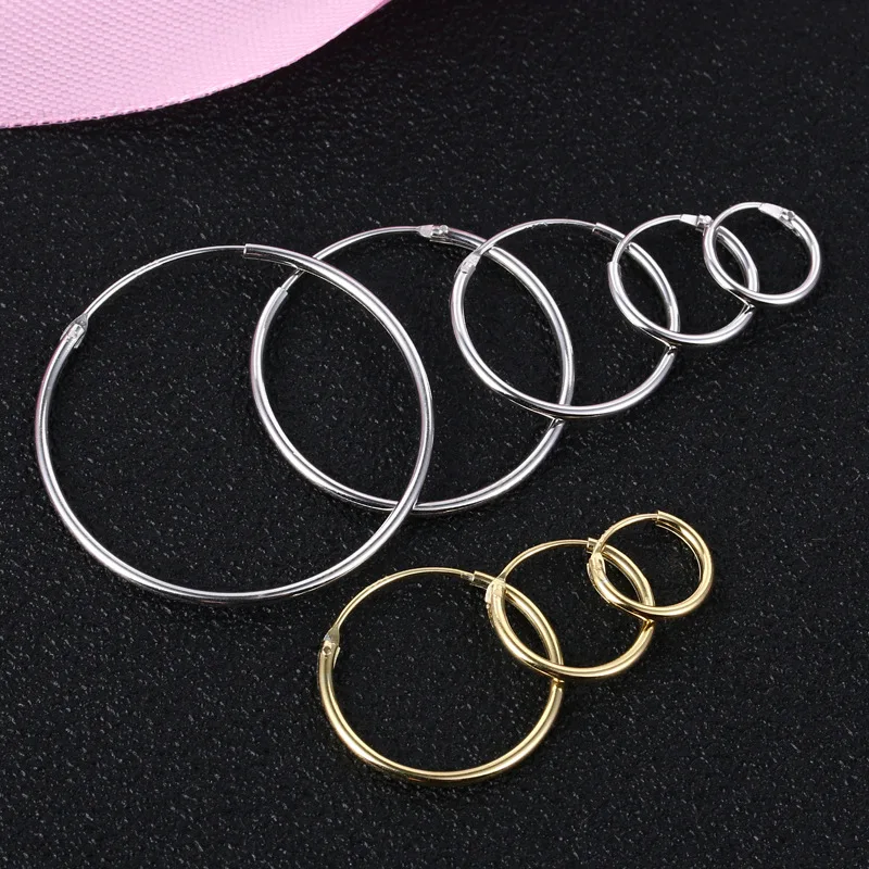 

Pure S925 Silver Circle Earrings Simple European And American Temperament Men And Women Ear Buckles Wild Round Earrings