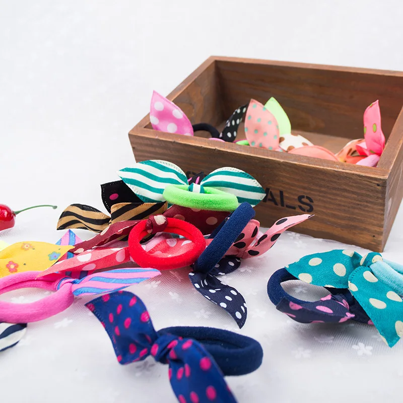 10 шт. резинки для волос в горошек с бантом девочек аксессуары кроличьими ушками