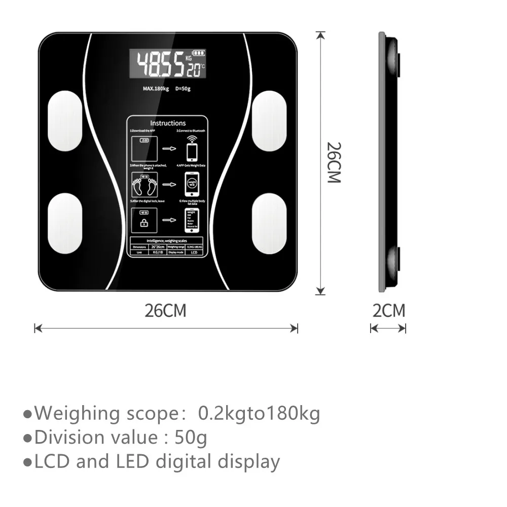 Цифровые весы для измерения жира тела Умные Bluetooth-совместимые беспроводные