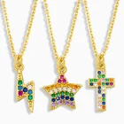 FLOLA многоцветное ожерелье с крестом для женщин CZ паве Стразы маленькое ожерелье с подвеской в виде звезды с молнией Позолоченные ювелирные изделия nkeu60