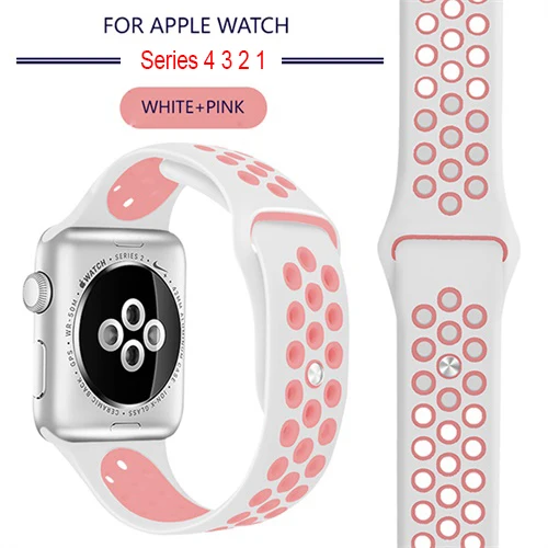 Мягкий спортивный силиконовый ремешок для Apple Watch серии 1, 2, 3, 42 мм, 38 мм, резиновый ремешок для iWatch 4/5, 40 мм, 44 мм - Цвет ремешка: 21 White Pink