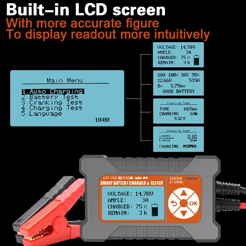 Car Battery Tester & Charger 12V 3A 2-120AH LCD Display Lead-Aicd Intelligent Smart Automatic Analyzer Dropshipping | Инструменты