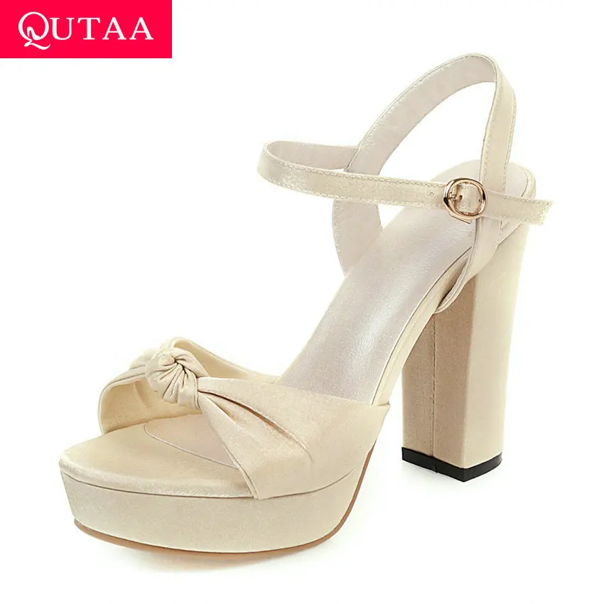 Женские босоножки на платформе QUTAA черные из искусственной кожи с пряжкой и