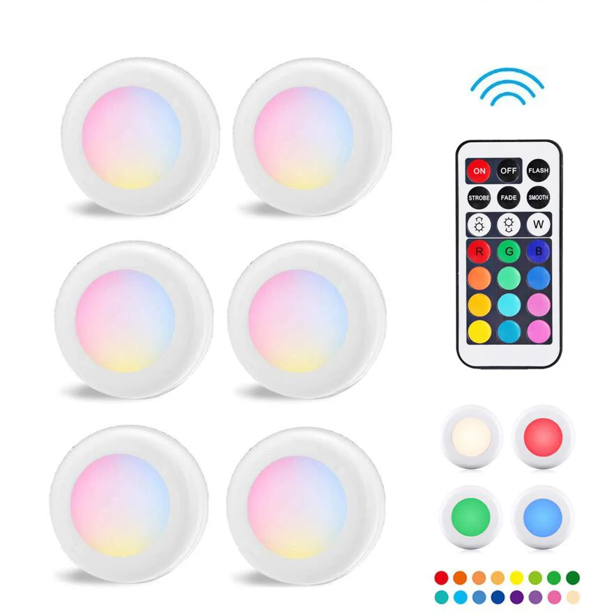 Светодиодный светильник на батарейках RGB цвет Шайба светильник s затемнения под полкой кухонный счетчик светильник ing пульт дистанционного управления ночной Светильник