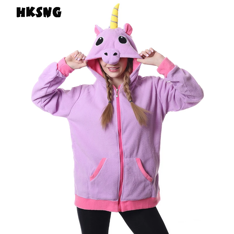 Purple Unicorn HKSNG толстовка с покемоном флис медведь Ститч костюм Панда кошка Rilakkuma пальто с изображением волка животных мультфильм толстовки с капюшоном кигу - Цвет: Purple Unicorn