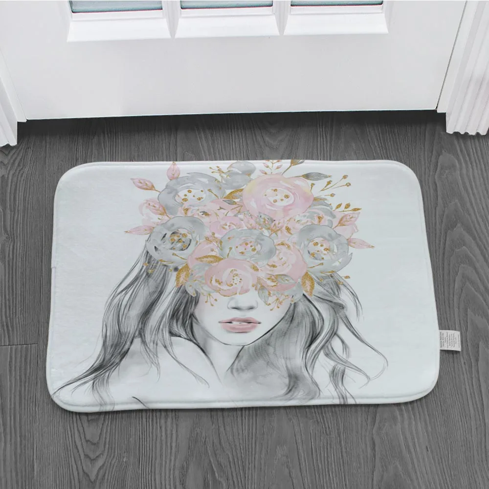 Женский нескользящий коврик с графическим принтом фланелевый напольный для