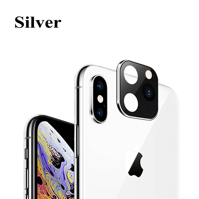 Камера объектив для iPhone X Xs Max во-вторых зарядка iPhone 11Pro MAX поддельные Камера металлического сплава защитная накладка для задней панели телефона - Цвет: Silver