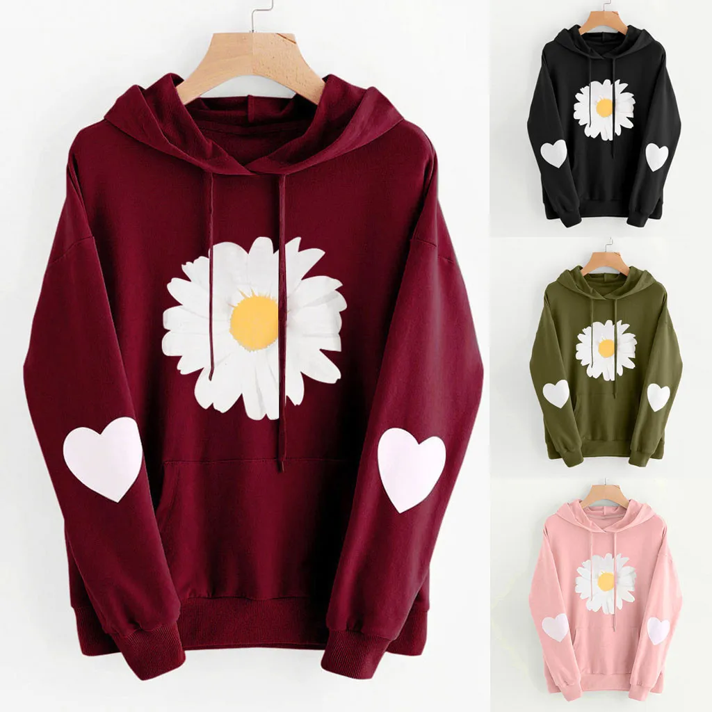 

FREE OSTRICH Quality Women Hoodies Casual Harajuku Flower Printed Autumn Winter Female Hoodies Women Long Sleeve Clothing