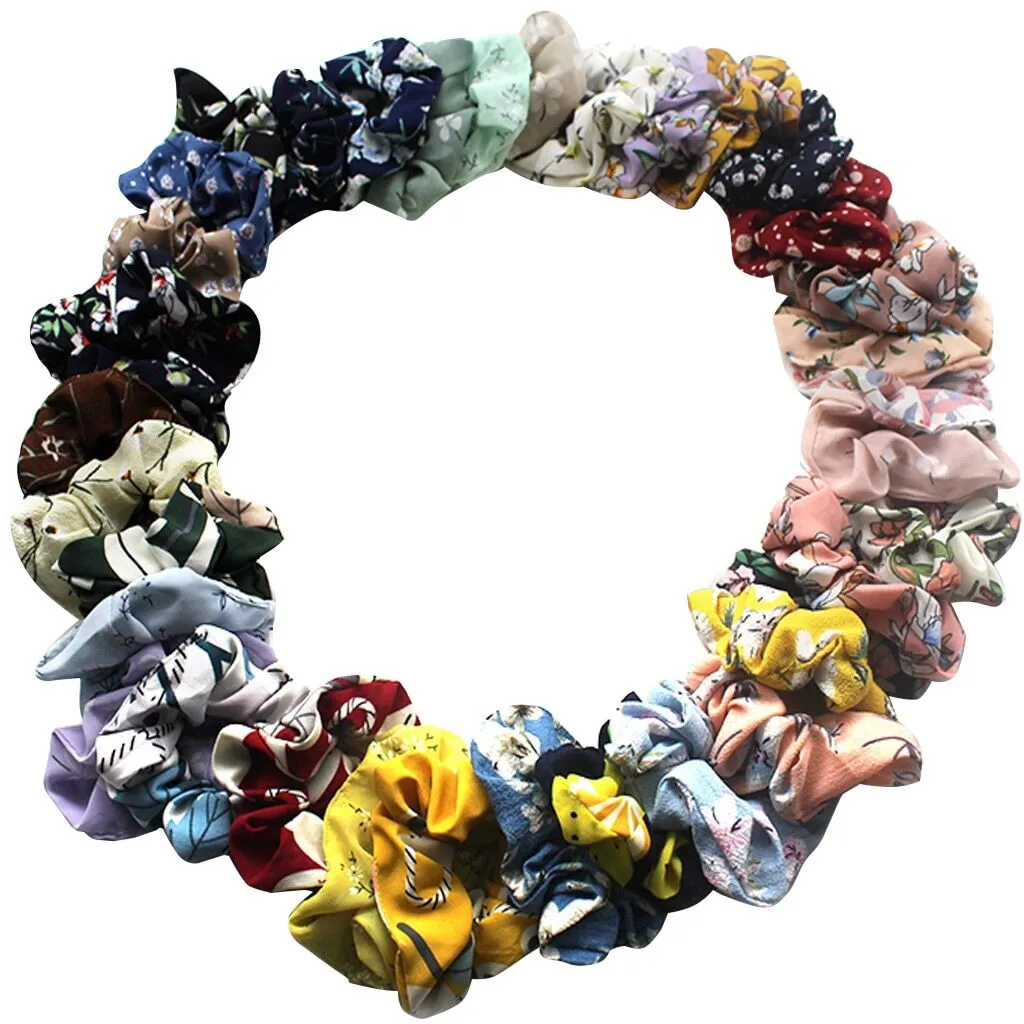 

2019 Fashion Women Hair Chiffon Elastics 36 Pack Hair bands bright color hair scrunchies girl hair Accessories