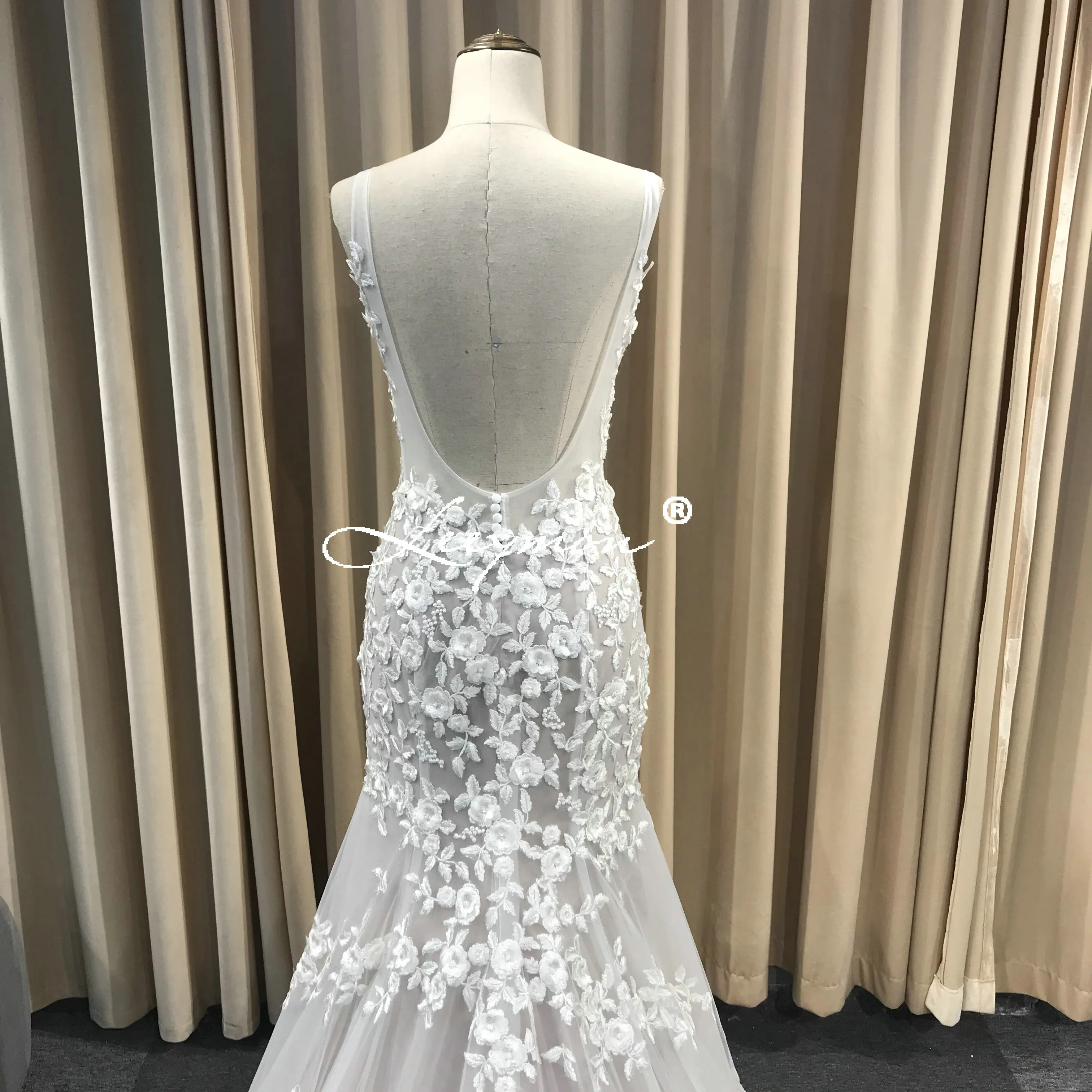 Leeymon свадебное платье с кружевной аппликацией в стиле русалки цвета слоновой