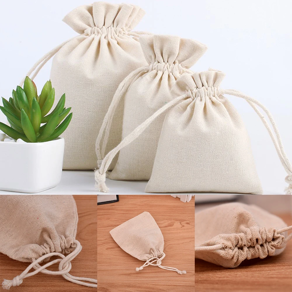 

1Pc Cotton Fabric Drawstring Storage Bag Food Underwear Socks Jewelry Organizer Kitchen Environmental Flour Rice Holder