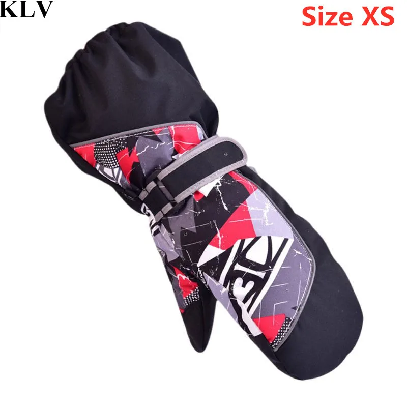 Black XS Детские перчатки, водонепроницаемые лыжные варежки, уличные утепленные на подкладке длинные манжеты, Нескользящие регулируемые Зимние теплые детские варежки, От 3 до 12 лет - Цвет: Black XS