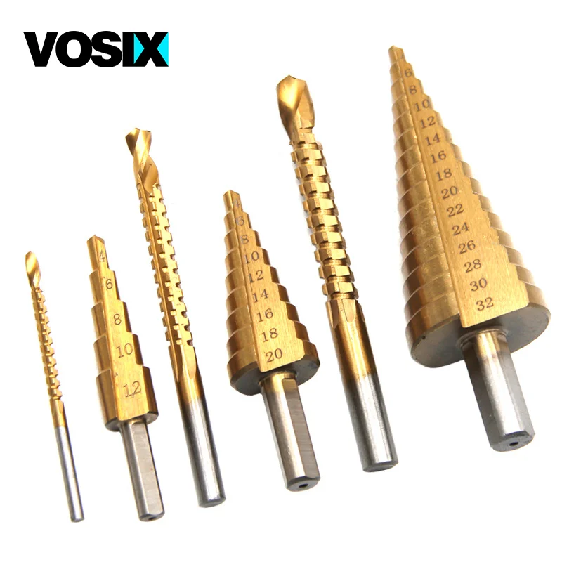 

6PCS/Set HSS Titanium Step Drill Bit 4-12/4-20/4-32 mm Step Cone Cutting Tools Steel Woodworking Metal Drilling