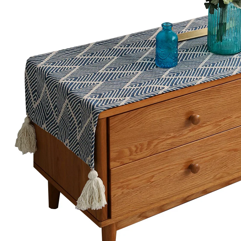 

Japanese Style Jacquard Table Runner Tassel Table Cloth Striped Wave TV Cabinet Cover Dust Cover Home Decoration Table Flag