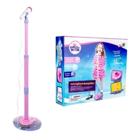 hot selling kids karaoke stand microphone adjustable cool music learningtoy with light effect children birthday gift bluepink