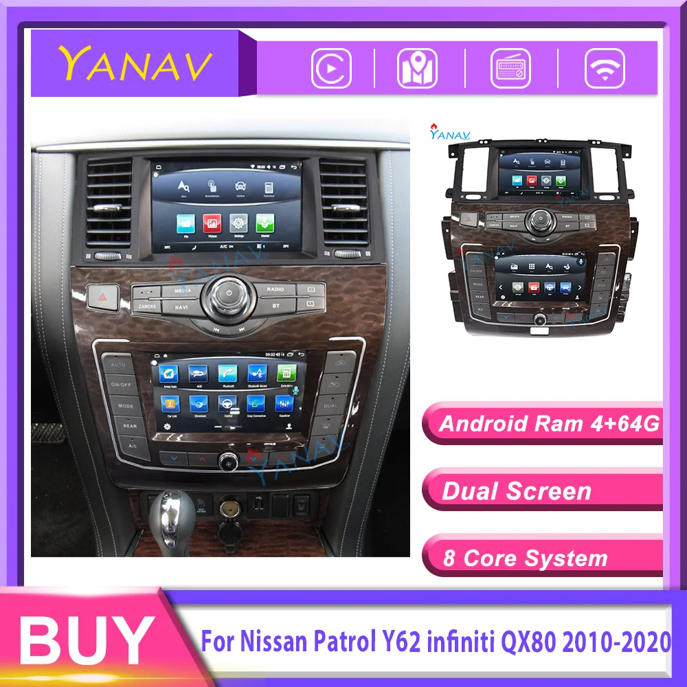 Новейший двойной экран Android автомобильный радиоприемник для Nissan патруль Y62 Infinity