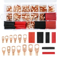 273pcs copper battery cable ends 13types battery wire lugs eyelets tubular ring terminal connectors w 140pcs heat shrink tubing
