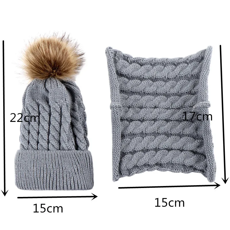 

2Pcs/Set Baby Boys Girls Hat Scarf Winter Fur Ball Knitted Warm Newborn Beanie Protect Ear Cap Kids O Ring Scarves Caps Bonnet