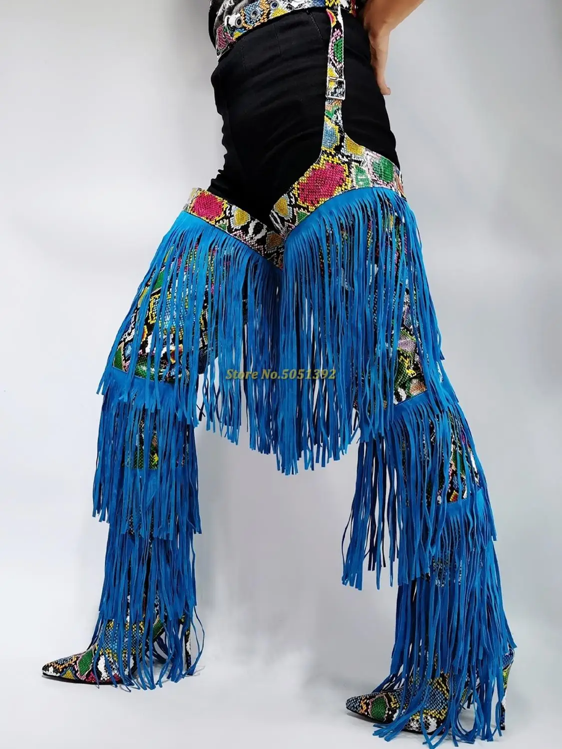 Синие сапоги до бедра с кисточками Пикантные Сапоги выше колена острым носком на