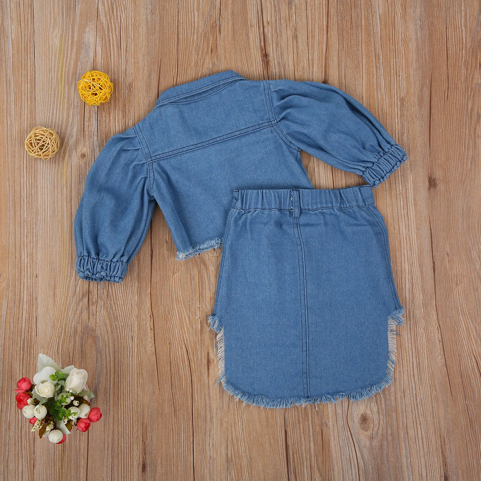 

2021 New Spring 1-6Y Kid Baby Girl 2Pcs Set Denim Single Breasted Long Sleeve Jacket+Irregular Ripped Skirt Children Clothes
